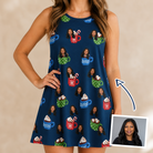 Woman wearing Women's Cocoa Cozy Custom Face Tank Dress — custom faces printed all-over