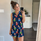 Real-life photo of someone wearing Women's Cocoa Cozy Custom Face V-Neck Dress — custom faces printed all-over