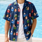 Man wearing Men's Cocoa Cozy Custom Face Hawaiian Shirt open over a white tee