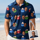 Man wearing Men's Cocoa Cozy Custom Face Polo Shirt — custom faces printed all-over