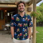 Real-life photo of someone wearing Men's Cocoa Cozy Custom Face Polo Shirt — custom faces printed all-over