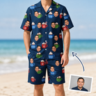 Man wearing Men's Cocoa Cozy Custom Face Shirt & Shorts Set — custom faces printed all-over