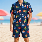Model wearing Men's Cocoa Cozy Custom Face Shirt & Shorts Set printed with kids' faces