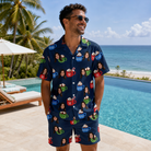 Real-life photo of someone wearing Men's Cocoa Cozy Custom Face Shirt & Shorts Set — custom faces printed all-over