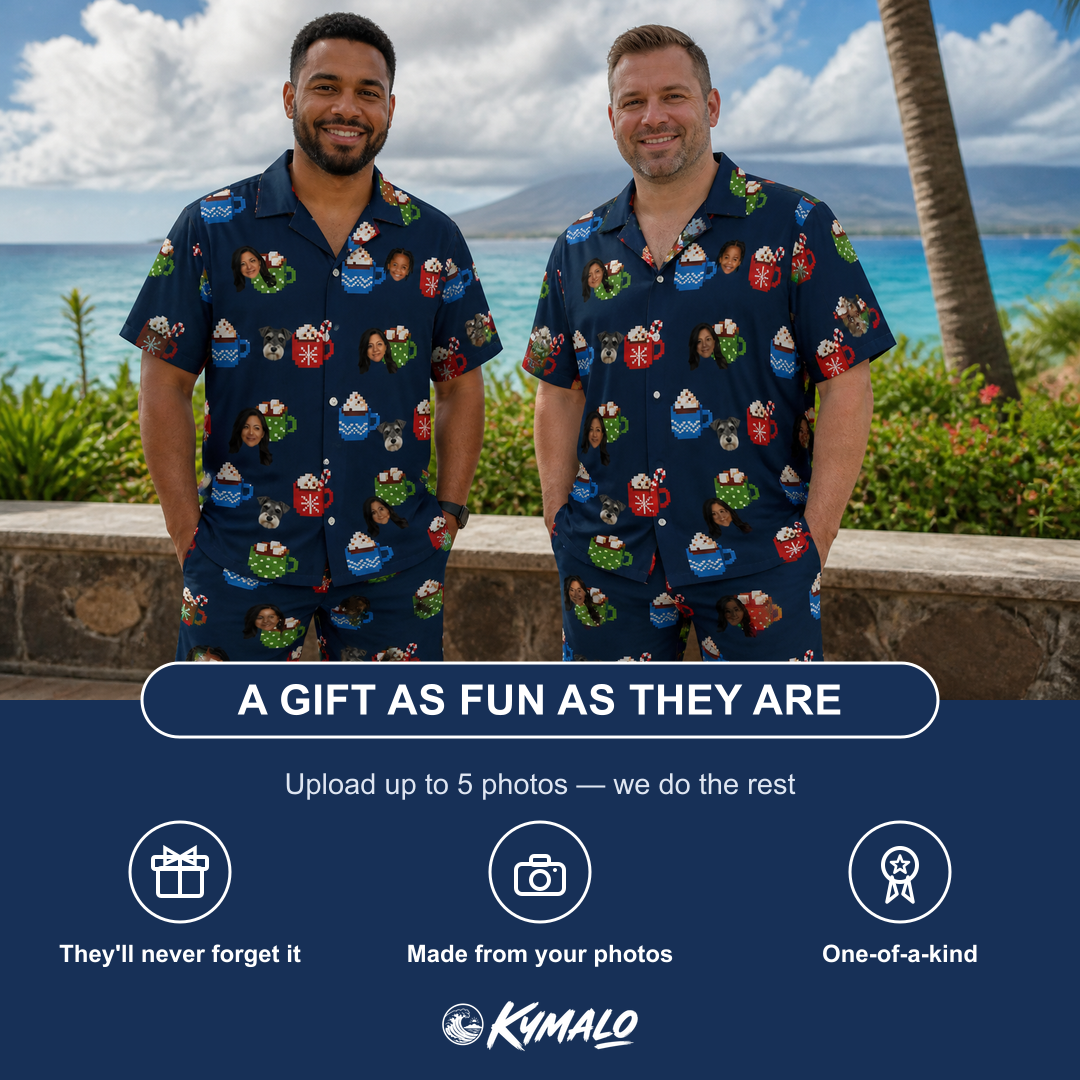 Friends in matching Men's Cocoa Cozy Custom Face Shirt & Shorts Set — a group gift photo