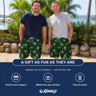 Friends in matching Men's Festive Foliage Custom Face Beach Shorts — a group gift photo