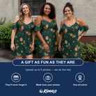 Friends in matching Women's Festive Foliage Custom Face Off-Shoulder Dress — a group gift photo
