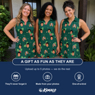 Friends in matching Women's Festive Foliage Custom Face V-Neck Dress — a group gift photo
