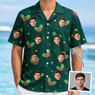 Man wearing Men's Festive Foliage Custom Face Hawaiian Shirt — custom faces printed all-over
