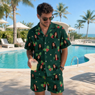 Real-life photo of someone wearing Men's Festive Foliage Custom Face Shirt & Shorts Set — custom faces printed all-over
