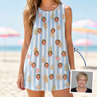 Woman wearing Women's Spice Sprites Custom Face Tank Dress — custom faces printed all-over
