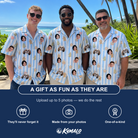 Friends in matching Men's Spice Sprites Custom Face Hawaiian Shirt — a group gift photo