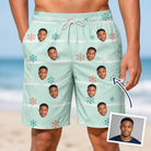 Man wearing Men's Flake Frenzy Custom Face Beach Shorts — custom faces printed all-over