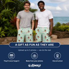Friends in matching Men's Flake Frenzy Custom Face Beach Shorts — a group gift photo