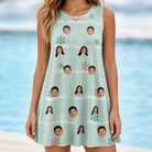 Model wearing Women's Flake Frenzy Custom Face Tank Dress printed with kids' faces