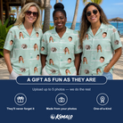 Friends in matching Women's Flake Frenzy Custom Face Hawaiian Shirt — a group gift photo