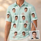 Man wearing Men's Flake Frenzy Custom Face Polo Shirt — custom faces printed all-over