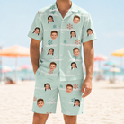 Model wearing Men's Flake Frenzy Custom Face Shirt & Shorts Set printed with kids' faces
