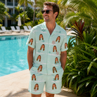 Real-life photo of someone wearing Men's Flake Frenzy Custom Face Shirt & Shorts Set — custom faces printed all-over