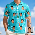Man wearing Men's Sugar Stripes Custom Face Polo Shirt — custom faces printed all-over