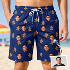 Man wearing Men's Cookie Kringle Custom Face Beach Shorts — custom faces printed all-over