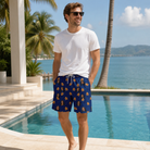 Real-life photo of someone wearing Men's Cookie Kringle Custom Face Beach Shorts — custom faces printed all-over