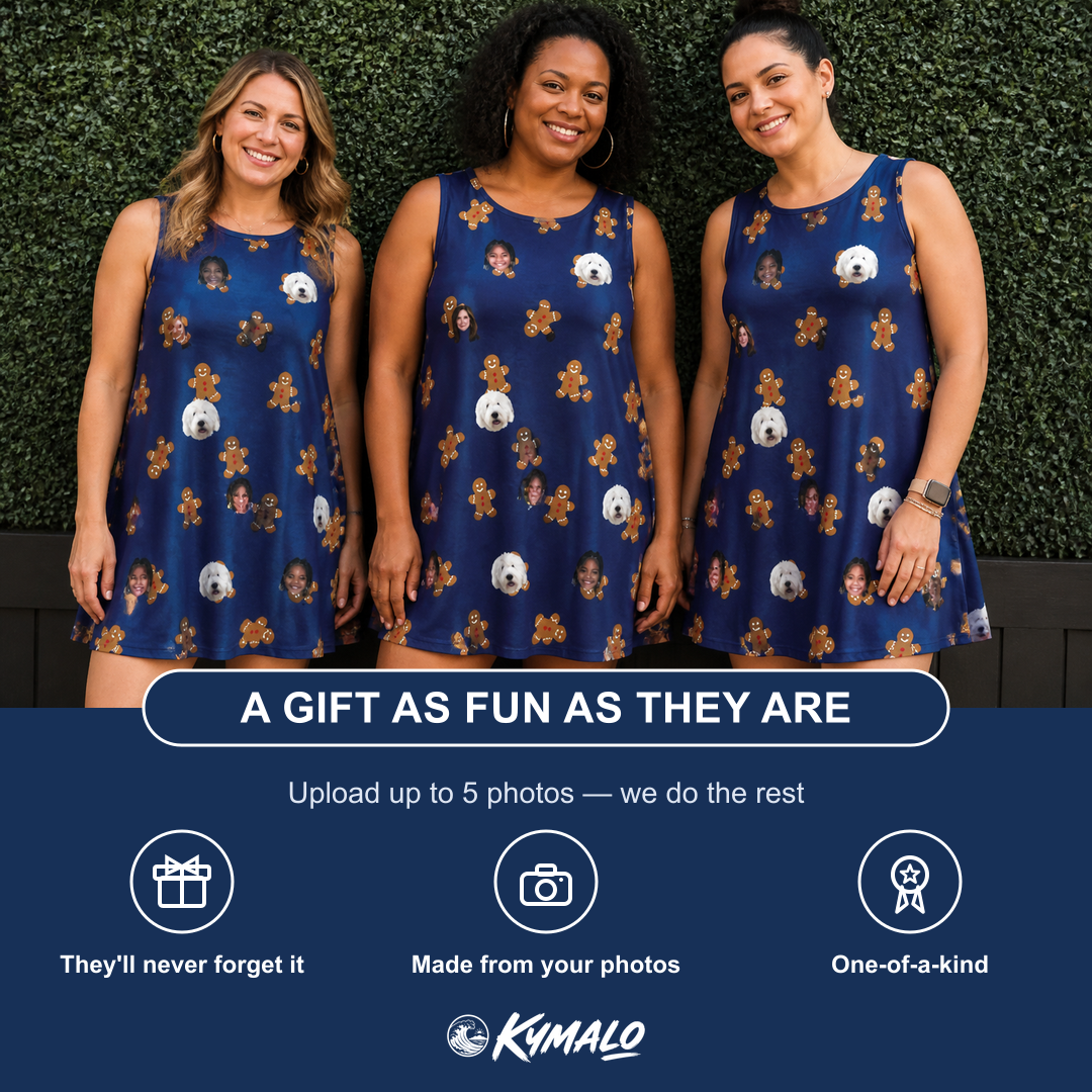 Friends in matching Women's Cookie Kringle Custom Face Tank Dress — a group gift photo