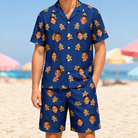 Model wearing Men's Cookie Kringle Custom Face Shirt & Shorts Set printed with kids' faces