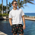 Real-life photo of someone wearing Men's Cranberry Charms Custom Face Beach Shorts — custom faces printed all-over