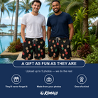 Friends in matching Men's Cranberry Charms Custom Face Beach Shorts — a group gift photo