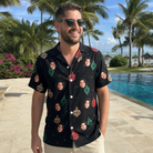 Real-life photo of someone wearing Men's Cranberry Charms Custom Face Hawaiian Shirt — custom faces printed all-over