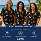Friends in matching Women's Cranberry Charms Custom Face Hawaiian Shirt — a group gift photo