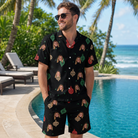 Real-life photo of someone wearing Men's Cranberry Charms Custom Face Shirt & Shorts Set — custom faces printed all-over