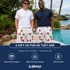 Friends in matching Men's Rudolph Ruckus Custom Face Beach Shorts — a group gift photo