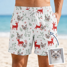 Man wearing Men's Rudolph Ruckus Custom Cat Face Beach Shorts — custom faces printed all-over