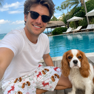 Selfie with the pet whose face is printed all over this Men's Rudolph Ruckus Custom Dog Face Beach Shorts
