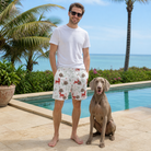 Full-length photo with the pet printed all over this Men's Rudolph Ruckus Custom Dog Face Beach Shorts