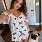 Selfie with the pet whose face is printed all over this Women's Rudolph Ruckus Custom Dog Face Off-Shoulder Dress
