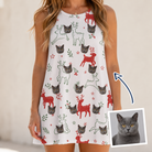 Woman wearing Women's Rudolph Ruckus Custom Cat Face Tank Dress — custom faces printed all-over