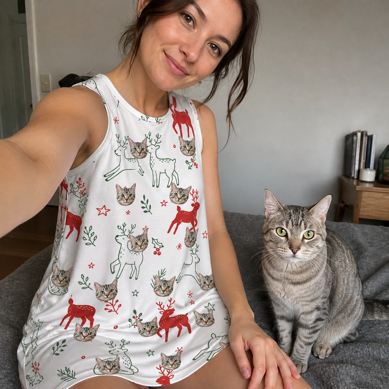 Selfie with the pet whose face is printed all over this Women's Rudolph Ruckus Custom Cat Face Tank Dress