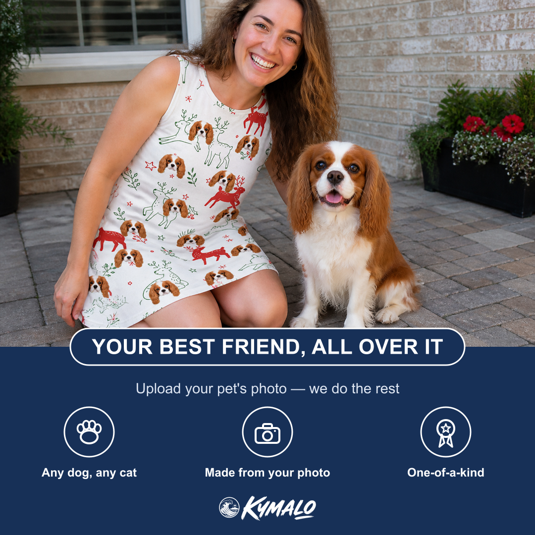 Friends in matching Women's Rudolph Ruckus Custom Dog Face Tank Dress — a group gift photo
