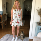 Full-length photo with the pet printed all over this Women's Rudolph Ruckus Custom Cat Face V-Neck Dress