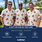 Friends in matching Men's Rudolph Ruckus Custom Face Hawaiian Shirt — a group gift photo