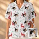 Woman wearing Women's Rudolph Ruckus Custom Cat Face Hawaiian Shirt — custom faces printed all-over