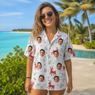 Real-life photo of someone wearing Women's Rudolph Ruckus Custom Face Hawaiian Shirt — custom faces printed all-over