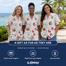 Friends in matching Women's Rudolph Ruckus Custom Face Hawaiian Shirt — a group gift photo