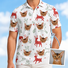 Man wearing Men's Rudolph Ruckus Custom Cat Face Polo Shirt — custom faces printed all-over