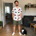 Full-length photo with the pet printed all over this Men's Rudolph Ruckus Custom Cat Face Polo Shirt