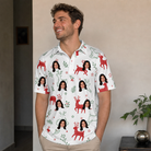 Real-life photo of someone wearing Men's Rudolph Ruckus Custom Face Polo Shirt — custom faces printed all-over