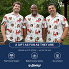 Friends in matching Men's Rudolph Ruckus Custom Face Polo Shirt — a group gift photo